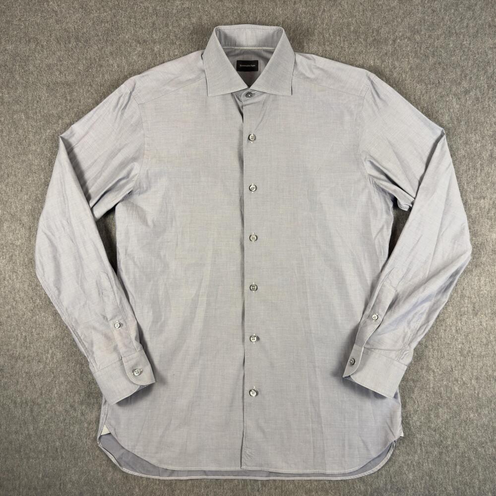 Ermenegildo Zegna Dress Shirt Mens M Gray Solid Long Sleeve Spread Collar Cotton